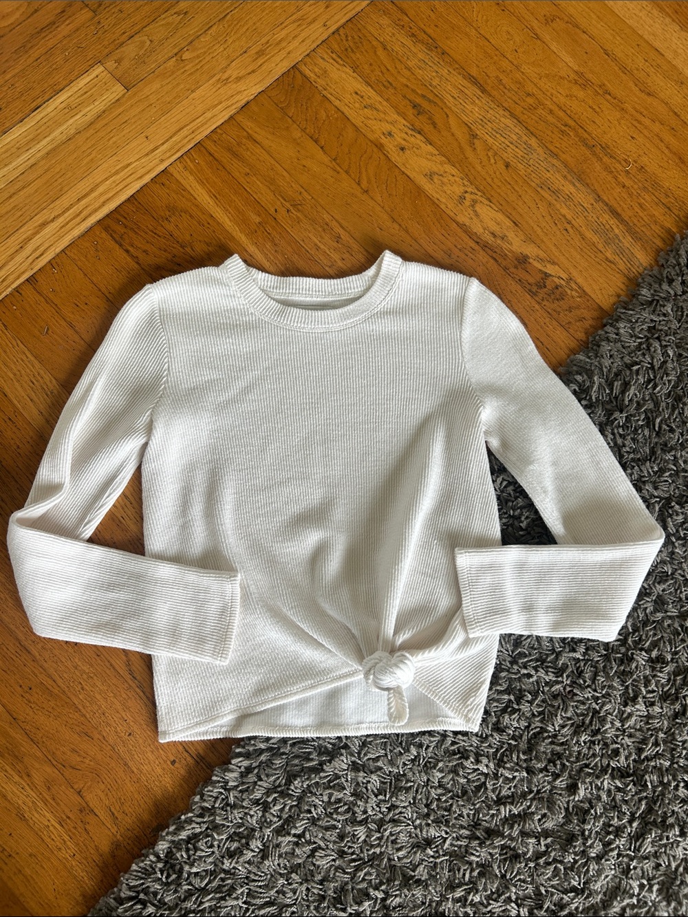 Madewell Texture and Thread Ribbed Cream Knot Front Long Sleeve XS
